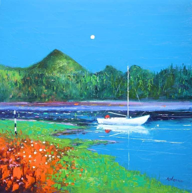 White Boat At Goose Point Knapdale 30x30 - John Lowrie Morrison