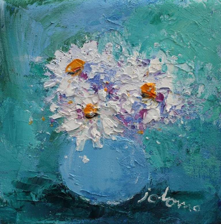 White Flowers Blue Vase 6x6 - John Lowrie Morrison