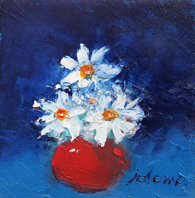 White Flowers Red Vase 6x6 - John Lowrie Morrison