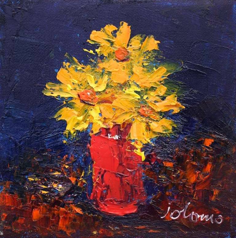 Yellow Flowers Red Vase 6x6 - John Lowrie Morrison