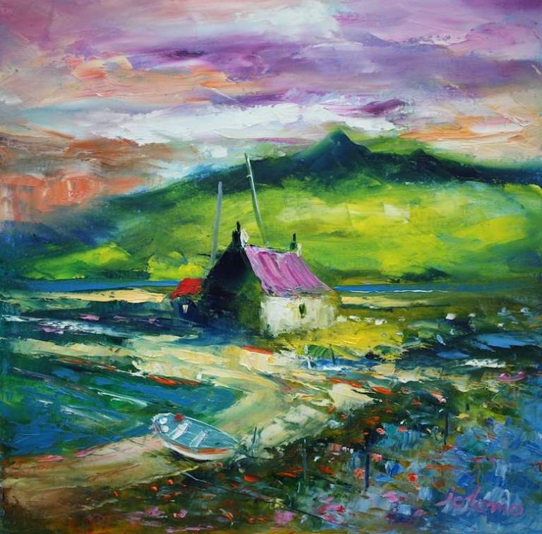 Stormy Eveninglight Isle Of Benbecula 16x16 - John Lowrie Morrison