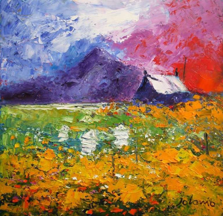 Eveninglight Isle Of Benbecula Machair & Beehives 16x16 - John Lowrie Morrison