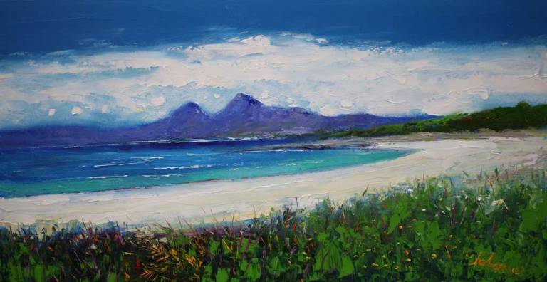 Kilmory Beach Knapdale Looking To The Paps Of Jura 16x30 - John Lowrie Morrison