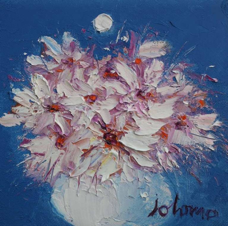 Moon Over White Flowers 6x6 - John Lowrie Morrison