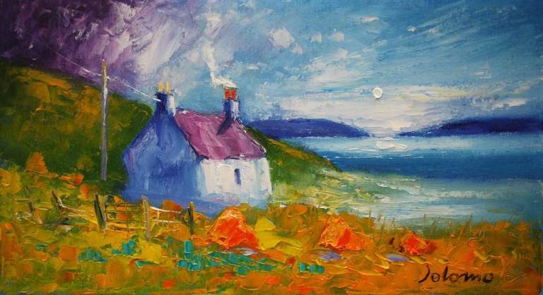 Rainstorm Passing Over Enaclete Haystacks Isle Of Lewis 10x18 - John Lowrie Morrison