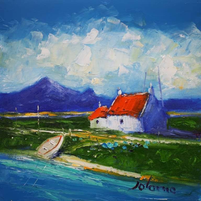 Wee Boat And Croft Isle Of Benbecula 12x12 - John Lowrie Morrison