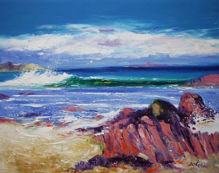 The Pink Rocks Traigh An T Suidhe Iona 24x30 - John Lowrie Morrison