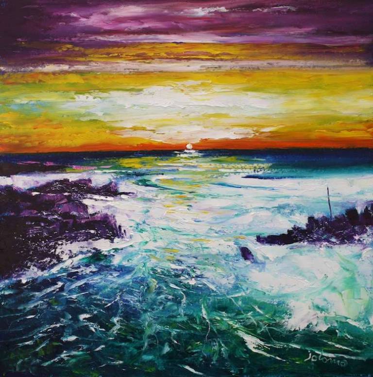 Incoming tide sunset Isle of Canna 24x24 - John Lowrie Morrison