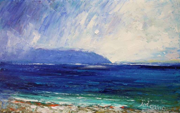 Summer rain squall headland Isle of Canna 10x16 - John Lowrie Morrison