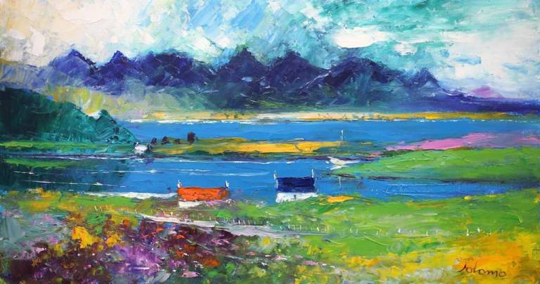 The Cuillins of Skye looking from Isle of Canna 16x30 - John Lowrie Morrison