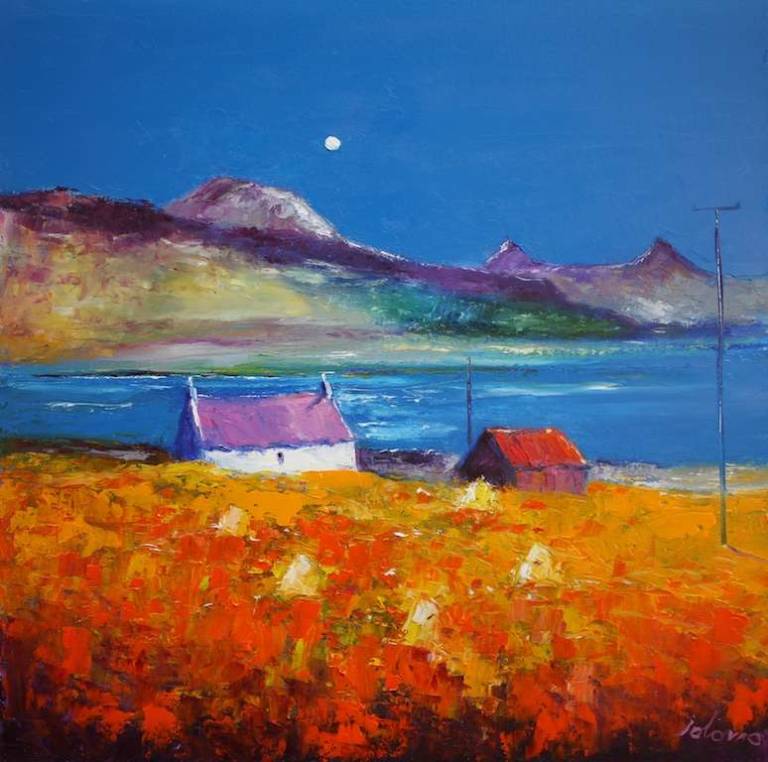 Ardtun haystacks looking to Ben More Isle of Mull 24x24 - John Lowrie Morrison