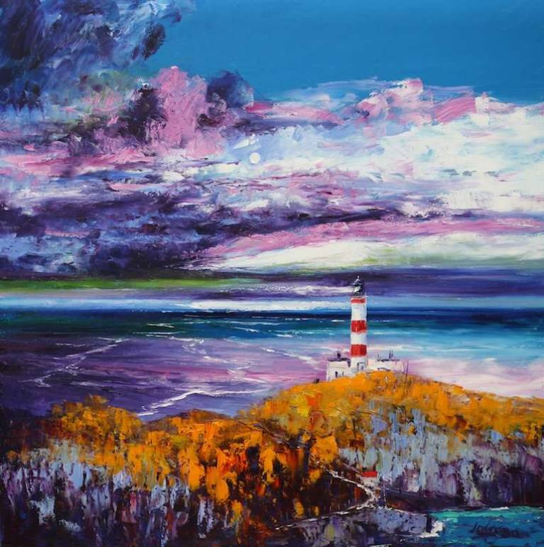 Big storm passing Scalpay Lighthouse Harris 36x36 - John Lowrie Morrison