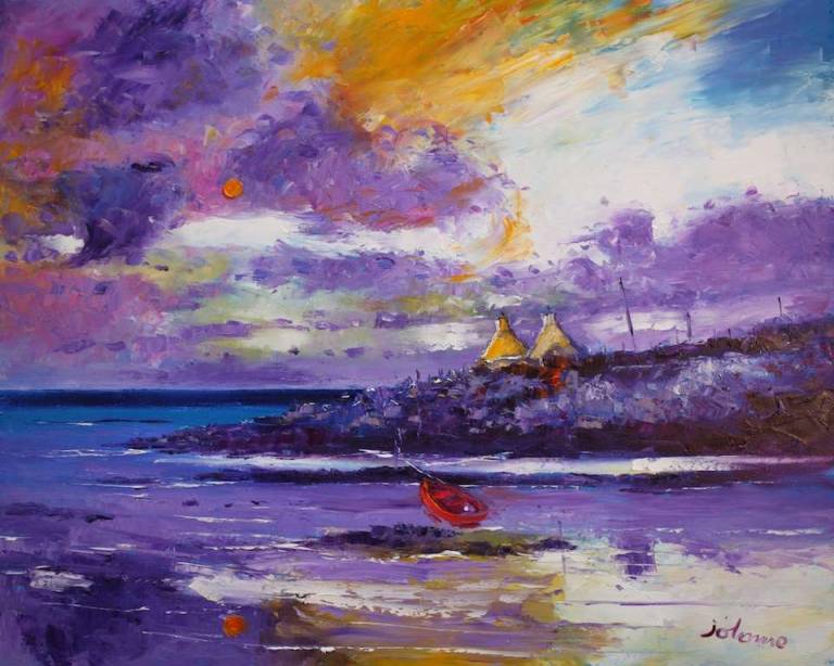 Stormy sunset over the ruins at Mannal Isle of Tiree 24x30 - John Lowrie Morrison