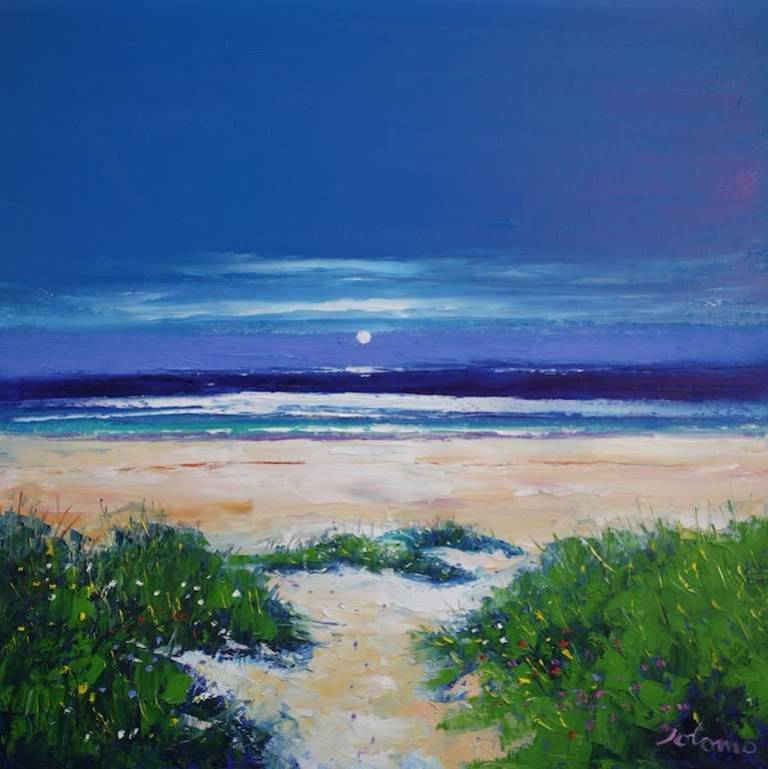 Summerlight footsteps in the sand Balevullin Isle of Tiree 24x24 - John Lowrie Morrison