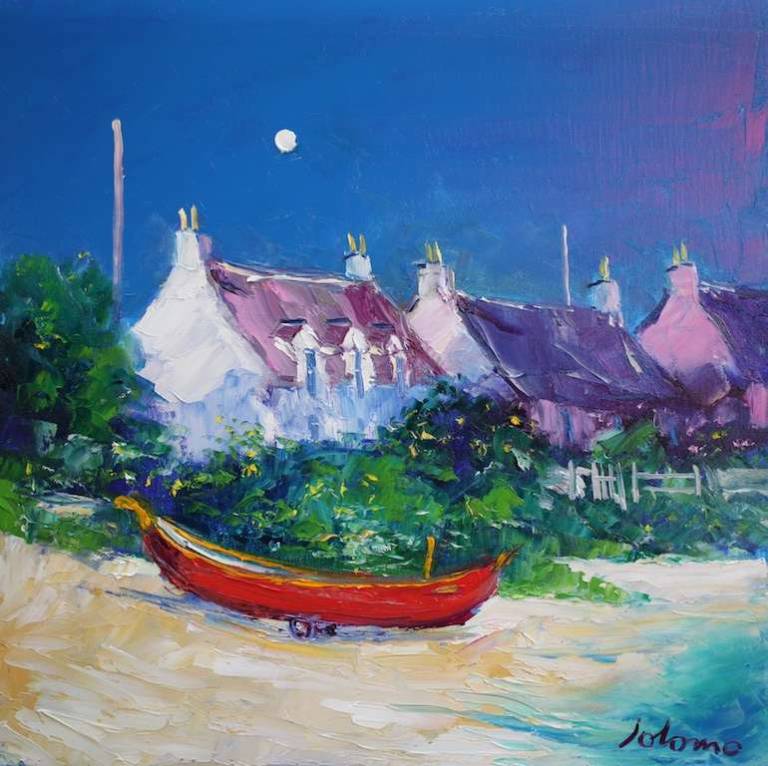 The red boat Isle of Iona 16x16 - John Lowrie Morrison