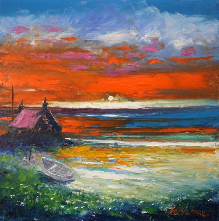 A Hebridean sunset North Uist 16x16 - John Lowrie Morrison