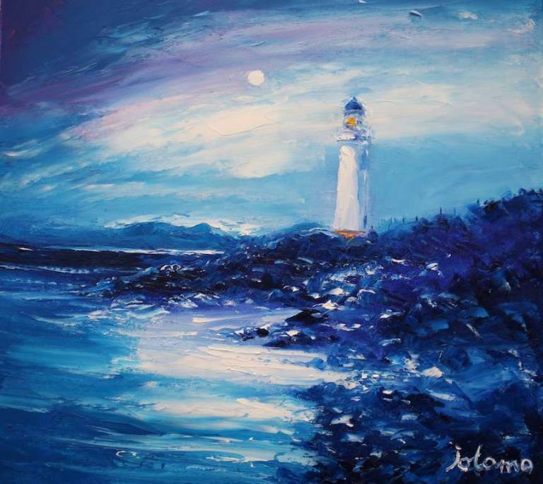 Eveninglight over Rubha Nan Gall Lighthouse 16x16 - John Lowrie Morrison