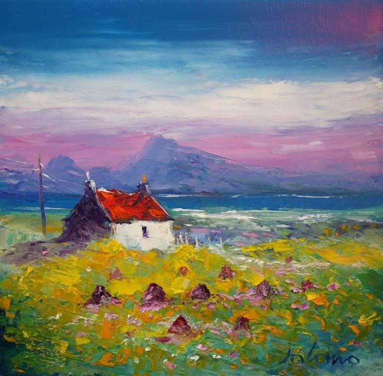 Wee peat stacks Isle of Benbecula 12x12 - John Lowrie Morrison