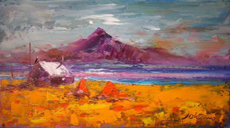 Two haystooks South Uist 10x18 - John Lowrie Morrison