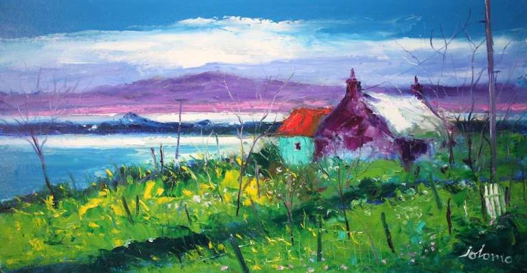 Archie Baldie's croft Mull looking to Inch Kenneth 16x30 - John Lowrie Morrison