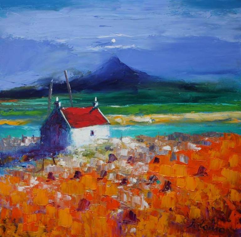 Wee peat stacks South Uist 20x20 - John Lowrie Morrison