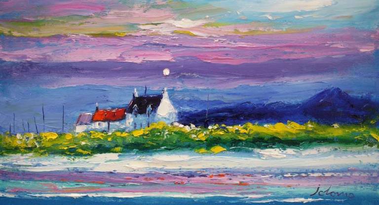 The Ardionra Croft looking from the beach Iona 10x18 - John Lowrie Morrison
