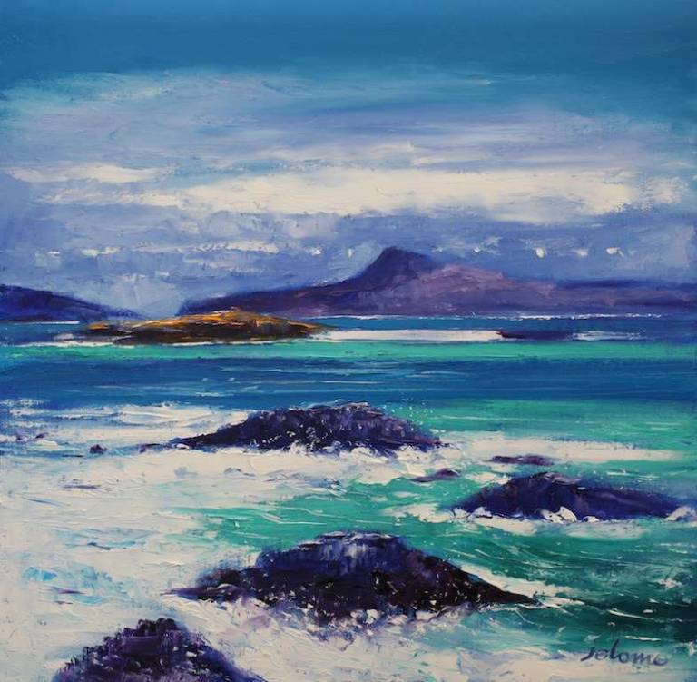 Iona rocks looking to Eilean Annraidh 24x24 - John Lowrie Morrison