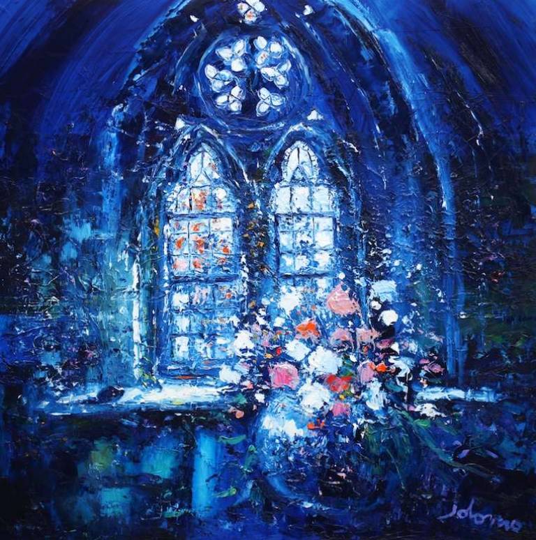 Big Vase of Flowers in Iona Abbey 30x30 - John Lowrie Morrison