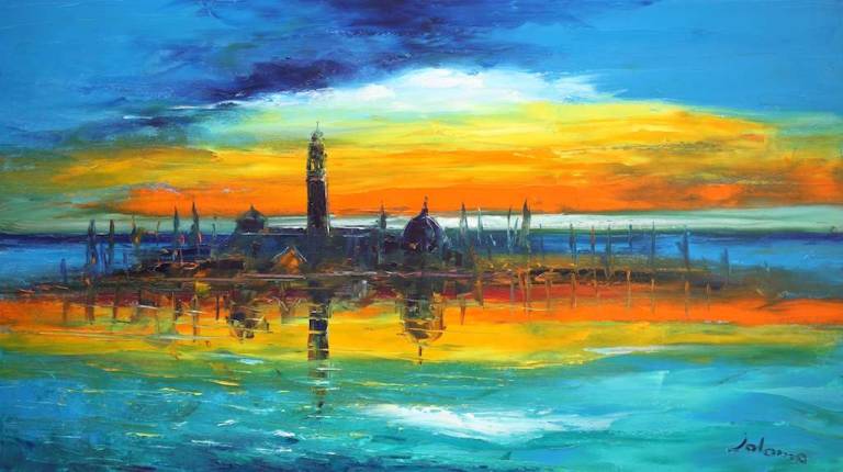Dawn Breaks Isola Di San Michele Venice Lagoon 18x32 - - John Lowrie Morrison