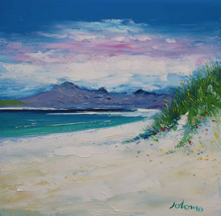 Footsteps in the white sands of Traigh Mheilein Harris 16x16 - John Lowrie Morrison