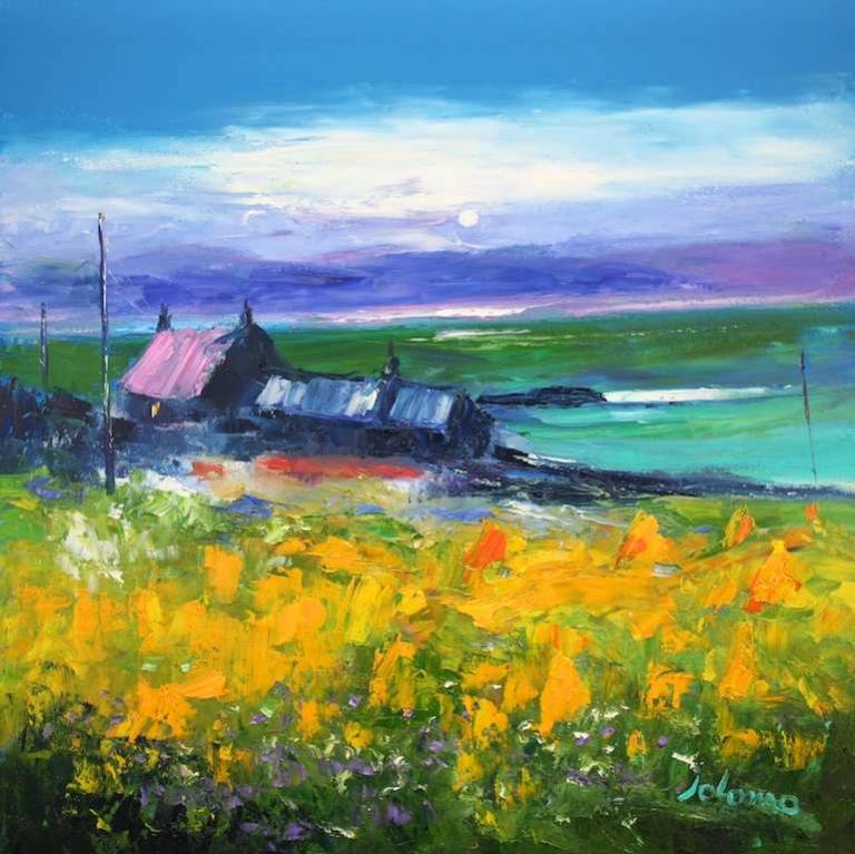 Night falls on the Ardionra hayfield Iona 24x24 - John Lowrie Morrison