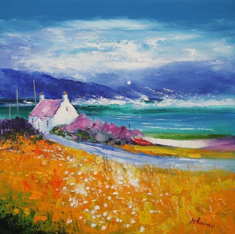 Westport Kintyre heavy spindrift 24x24 - John Lowrie Morrison