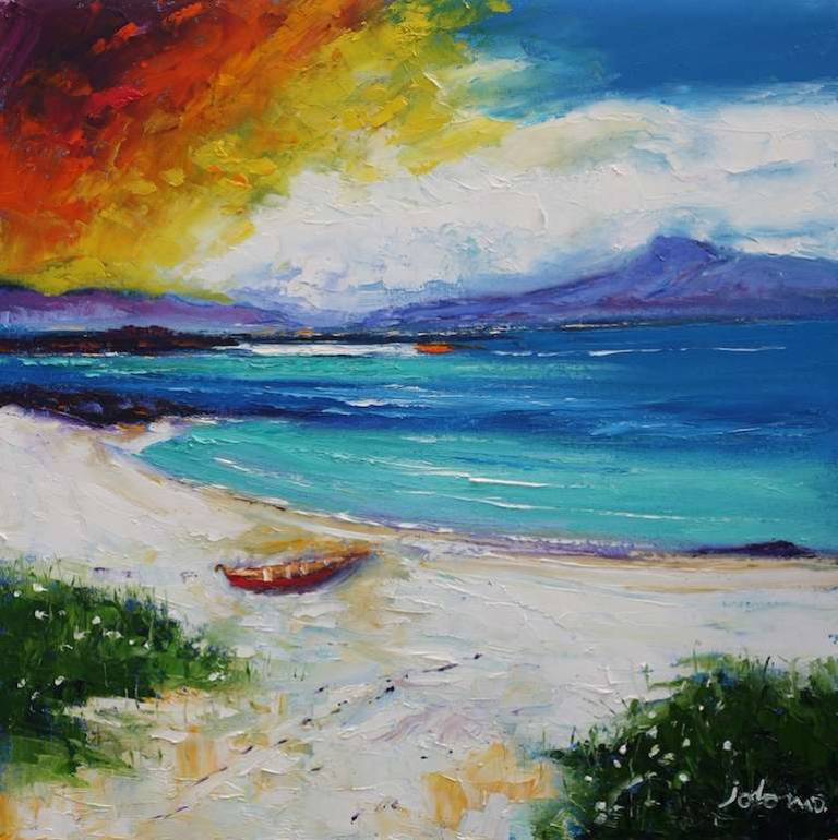 East beach path the red boat Iona 24x24 - John Lowrie Morrison