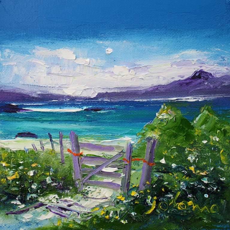 Grass tufts & beach gate Traigh Bhan Iona 6x6 ss - John Lowrie Morrison