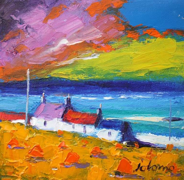 Morninglight on the haystooks Ardionra Isle of Iona 6x6 - John Lowrie Morrison
