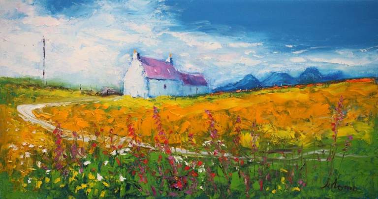 Wild foxgloves & Paps of Jura Gigha 18x32 - John Lowrie Morrison