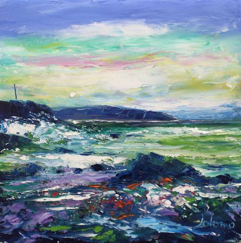 A wild evening Westport Kintyre 16x16 - John Lowrie Morrison