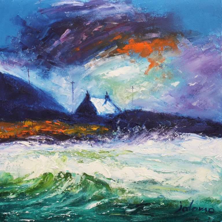 A big storm over Westport Kintyre 16x16 - John Lowrie Morrison