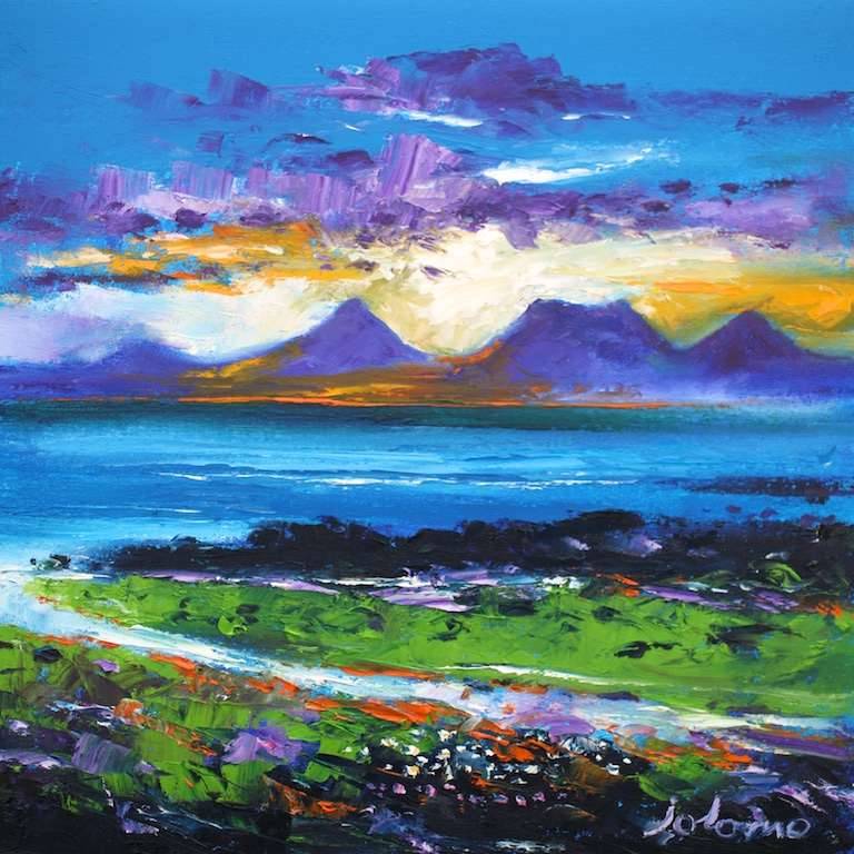 Morninglight the Paps of Jura from Colonsay 16x16 - John Lowrie Morrison
