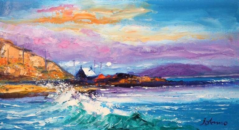 Eveninglight Westport breaking waves 10x18 - John Lowrie Morrison