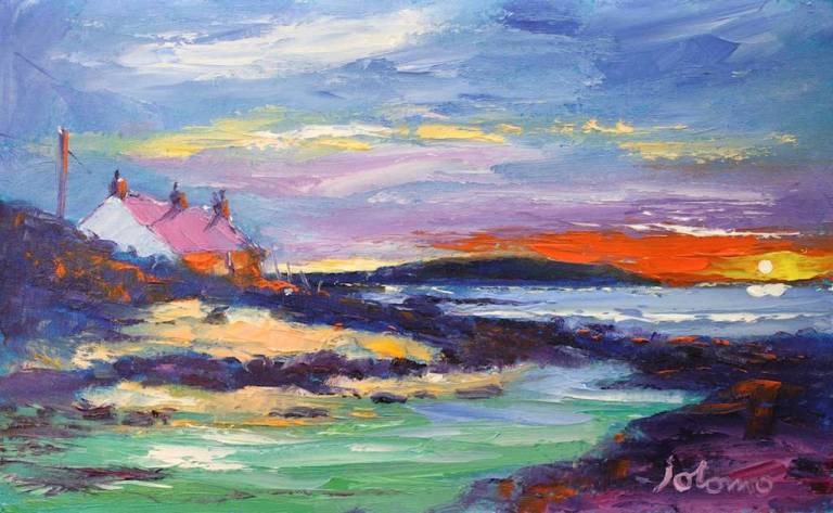 A low evening tide Westport Kintyre 10x16 - John Lowrie Morrison