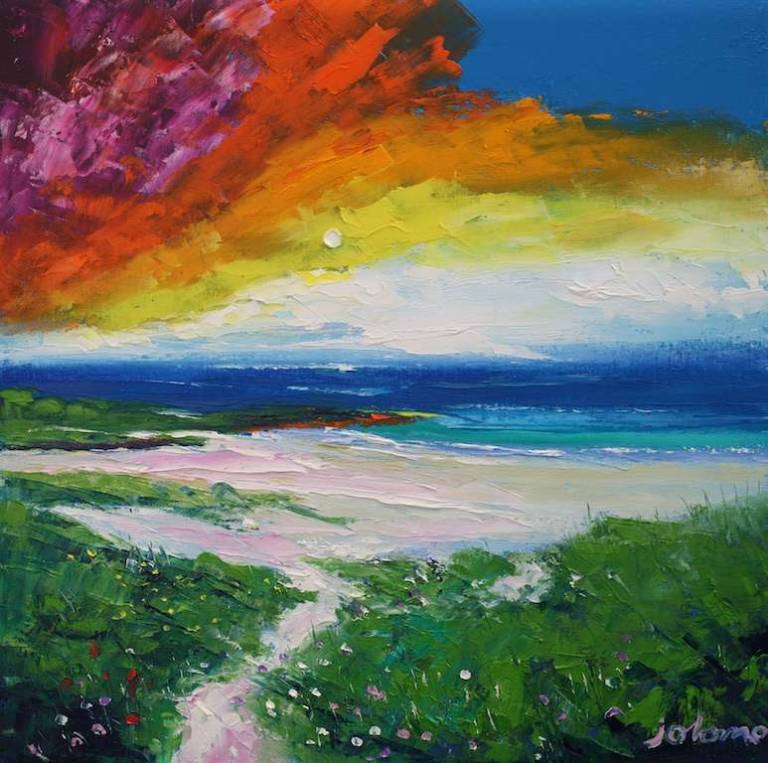 Storm passing over Baleloch Beach North Uist 16x16 - John Lowrie Morrison