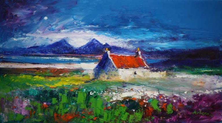 Red roof Portuairk Ardnamurchan 18x32 - John Lowrie Morrison