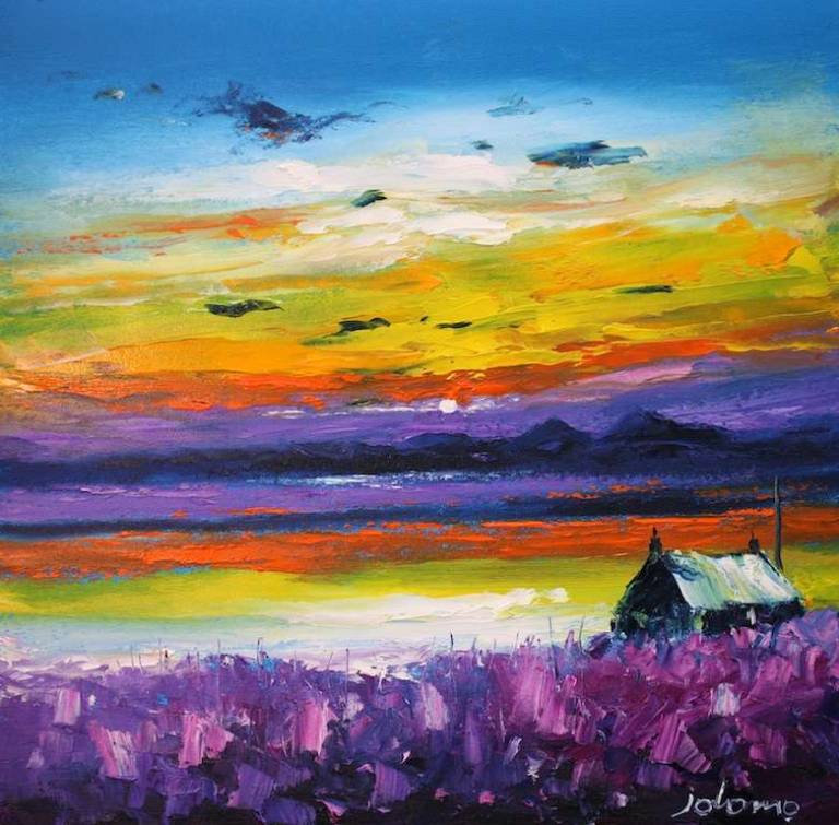 A Paps of Jura sunset - Looking from Kintyre 16x16 - John Lowrie Morrison