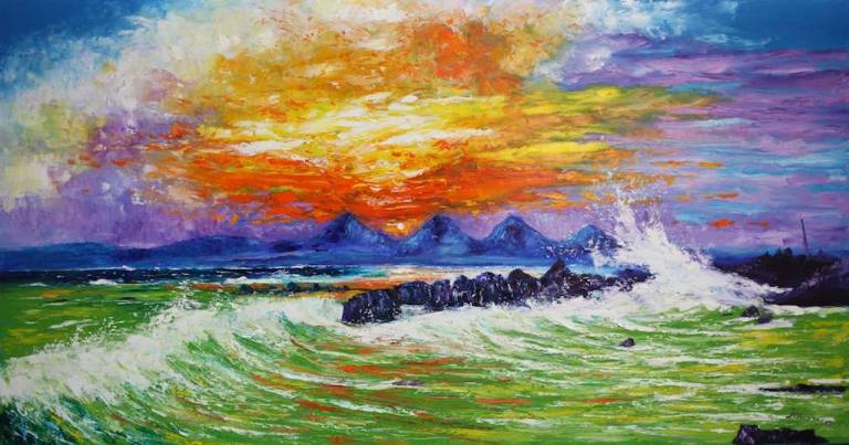 Sunset over the Paps of Jura 36x68 - John Lowrie Morrison