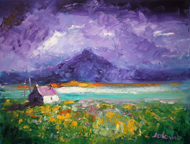 Misty morninglight croft on the machair South Uist 14 x18 - John Lowrie Morrison