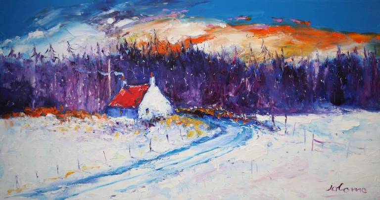 Heavy snowfall in the sunrise Argyll 16x30 - John Lowrie Morrison