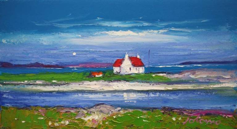 Red roof on the edge of Barra Airport 10x18 - John Lowrie Morrison