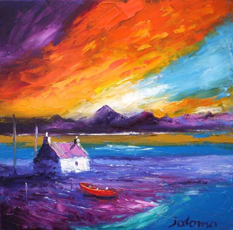 The red boat on the Hebrides 12x12 - John Lowrie Morrison