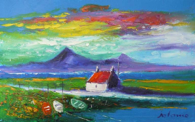 Isle of Benbecula beached boats 10x16 - John Lowrie Morrison